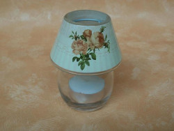 Glaslampe für Teelichter mit Rosen Dekor, 9 cm