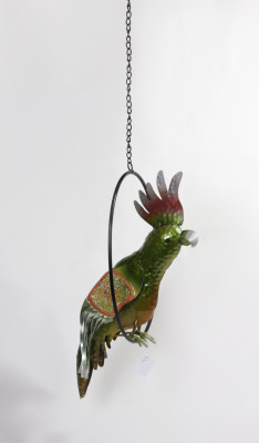 Trendige Hängedeko Papagai im Ring in Neonfarben grün , 34 cm