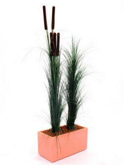 Schilfgras dunkelgrün m/Rohrkolben 152cm, Kunstpflanze