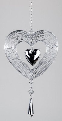 Hängedeko Herz aus Metall und Glas, silber, 19 cm