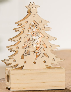 GILDE Weihnachtsbaumwindlicht naturbelassen aus Kiefernholz inkl LED Beleuchtung, 14 cm