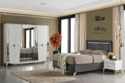 Schlafzimmer Möbel modern AZ  WEIß GRAU GOLD