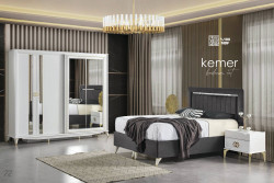 Schlafzimmer Möbel modern 100% MDF KOM WEIß GRAU GOLD Silber